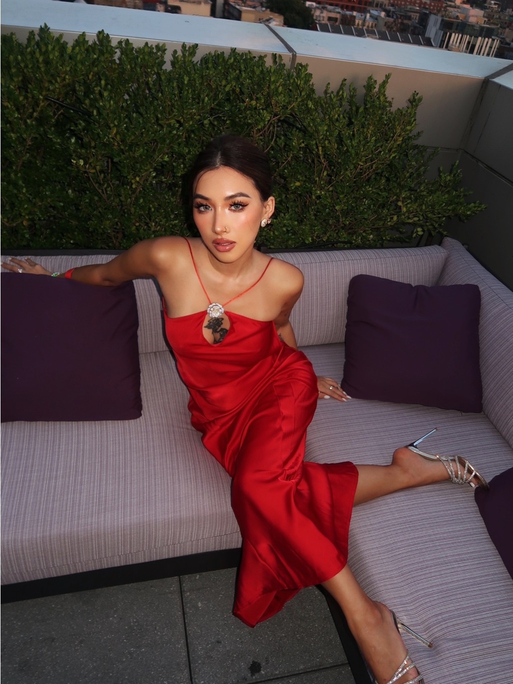 Elegant Red Satin Backless Slip Dress for Women